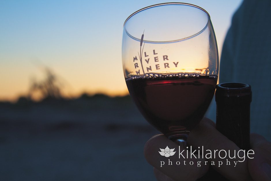 red wine glass at sunset