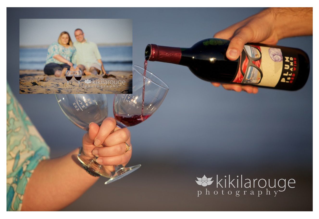 couple drinking wine at beach