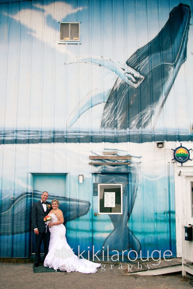 Bride + Groom with Whale Mural
