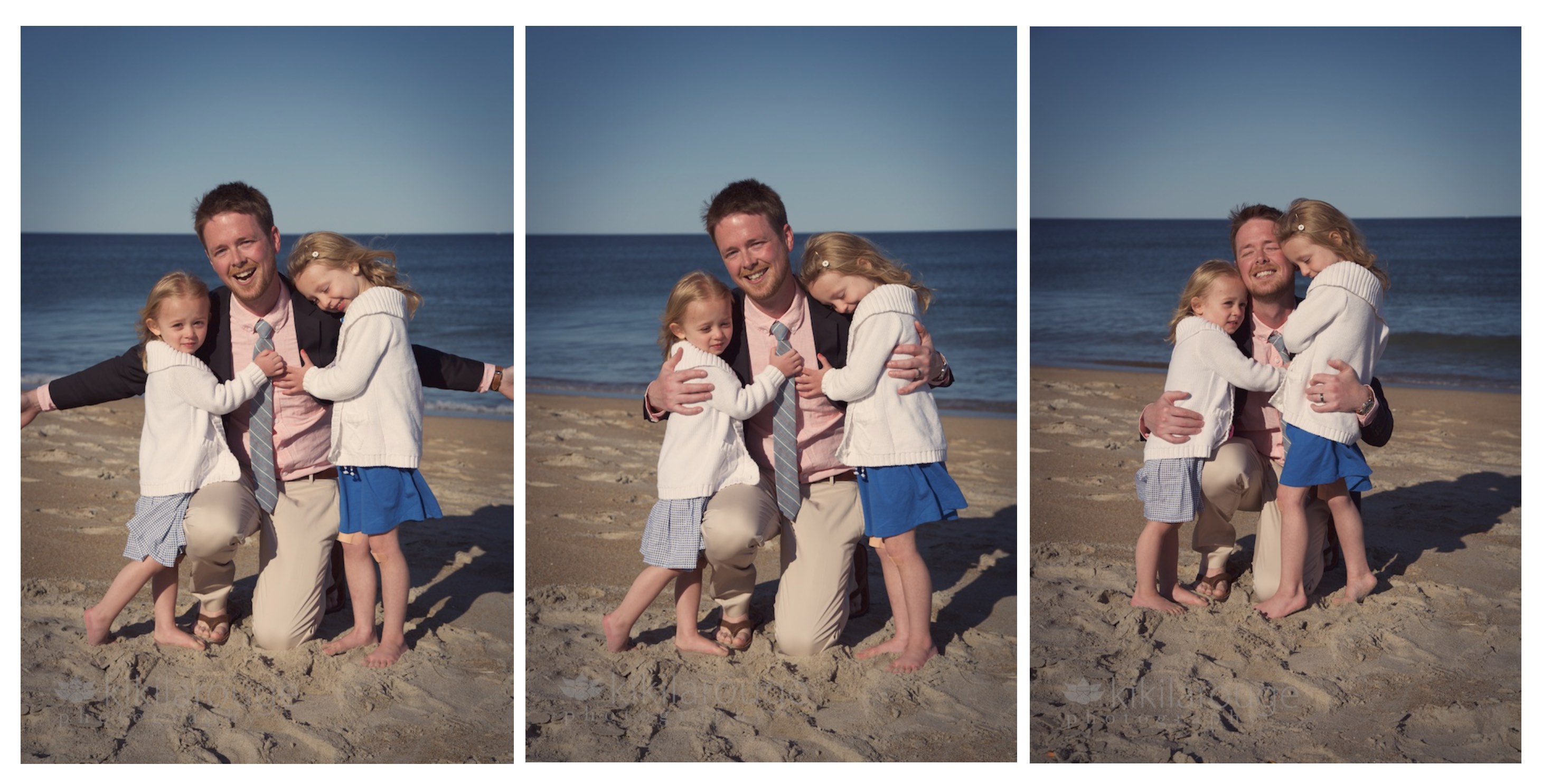Groom with his nieces on beach