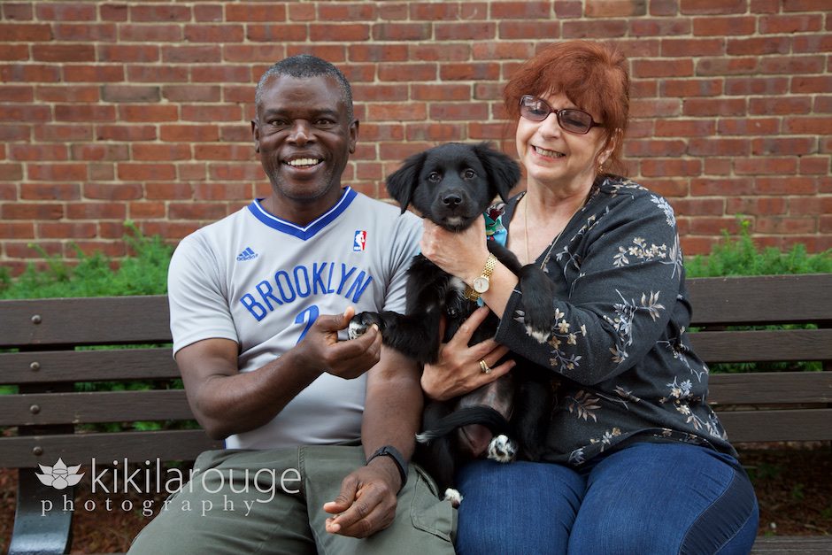 Black Rescue dog with new family