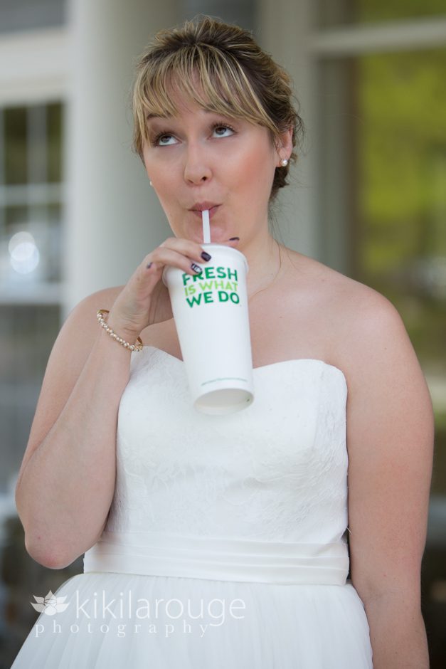 Bride with Subway drink