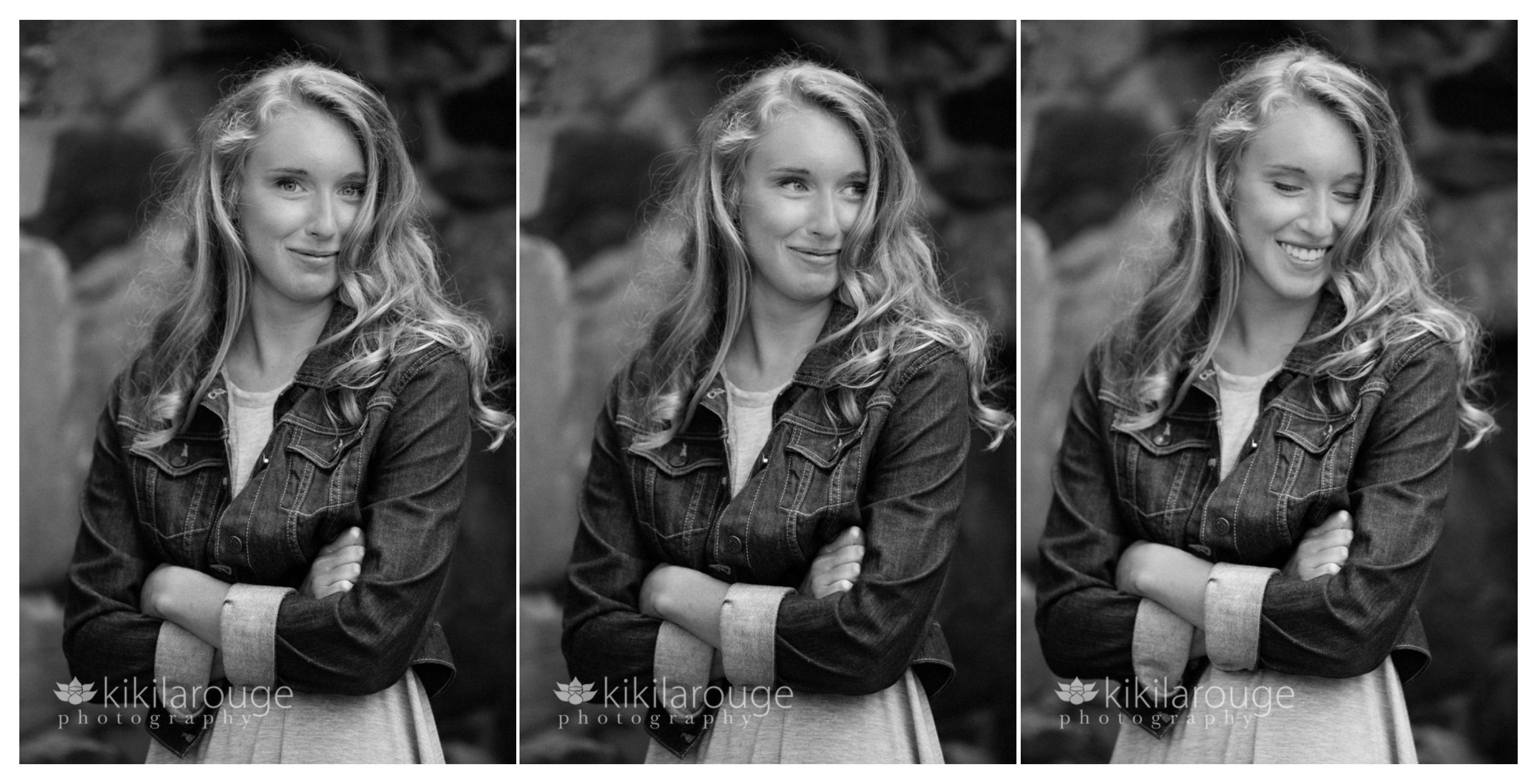 Black and White triptych of Senior Girl