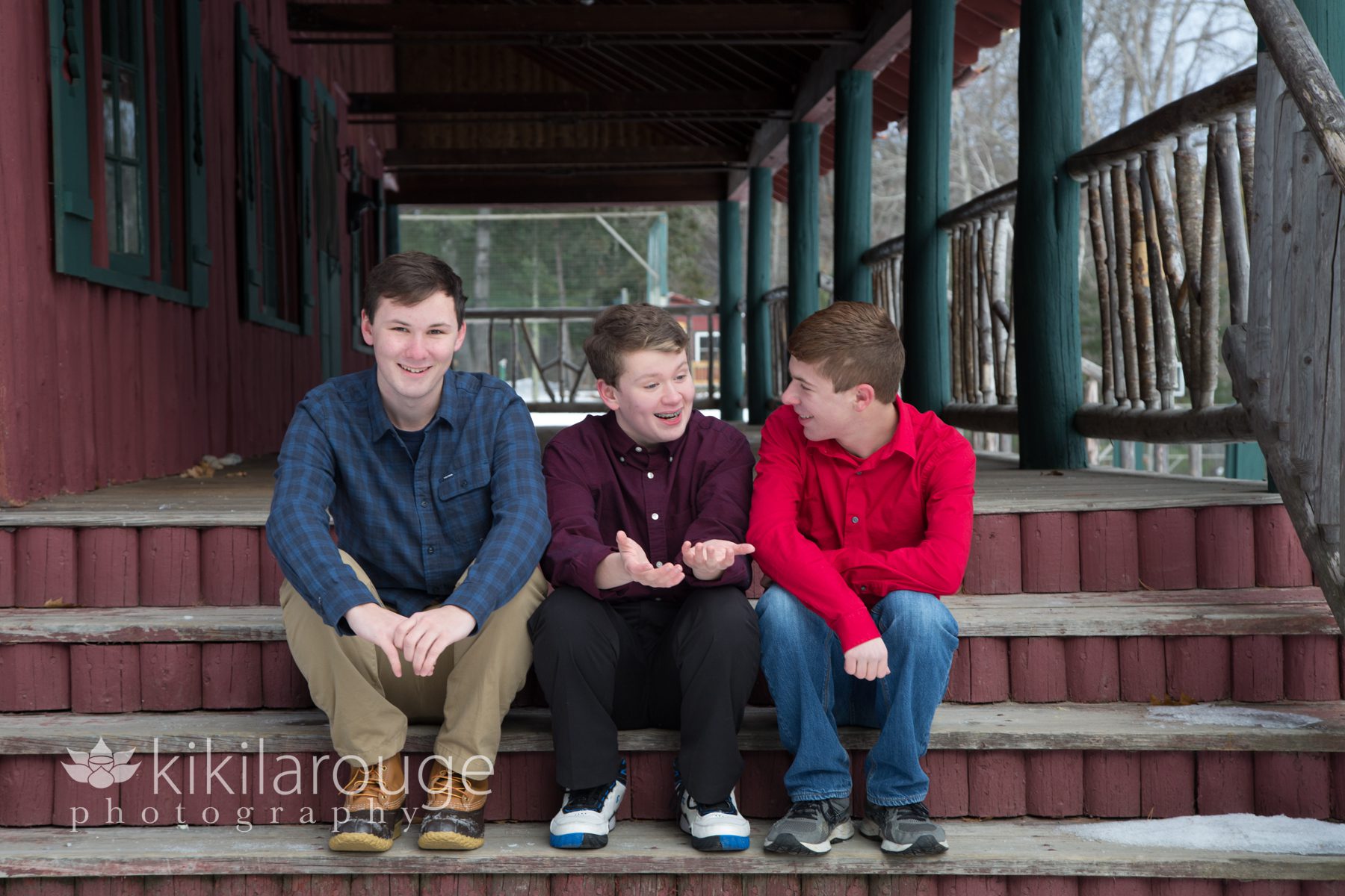 Family Portraits in snow at camp in Maine