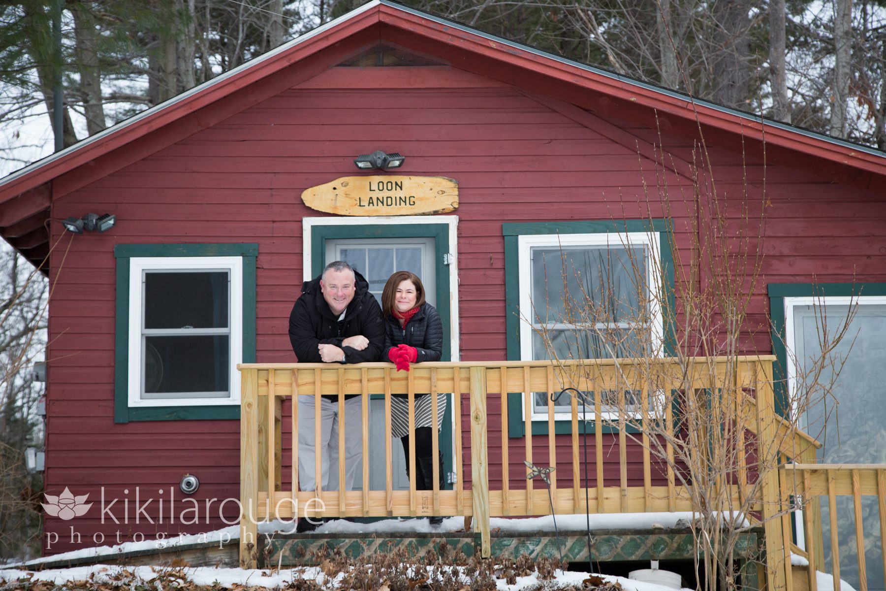 Couple at the Maine camp lodge