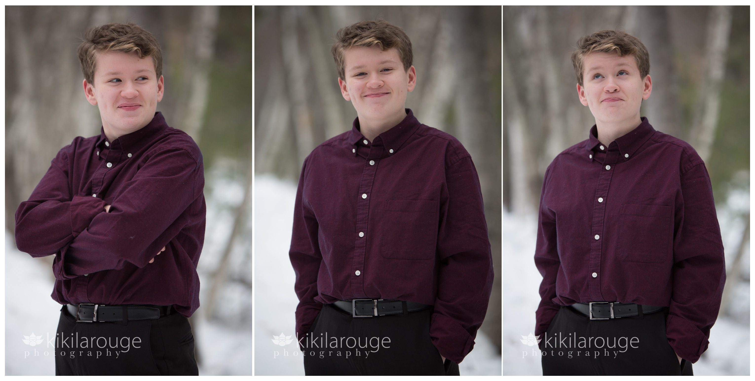Triptych of teenage boy with expressions