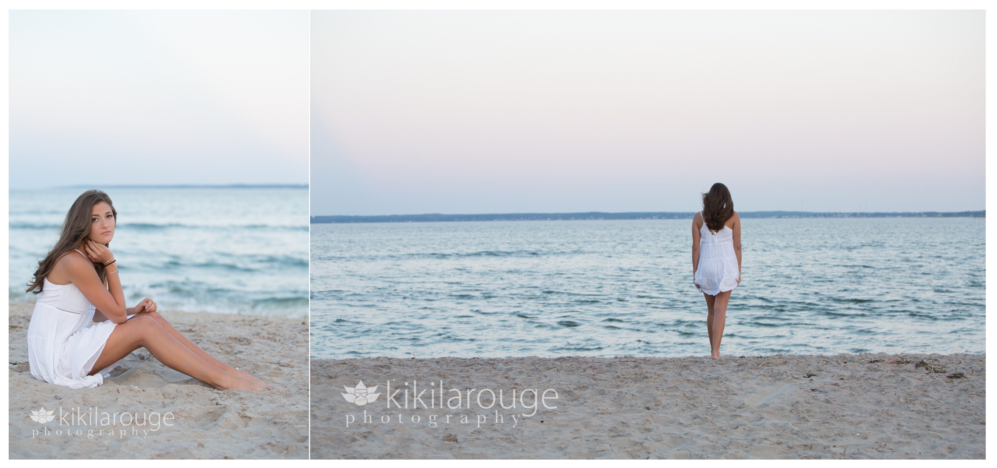 Two senior portraits of girl at the beach