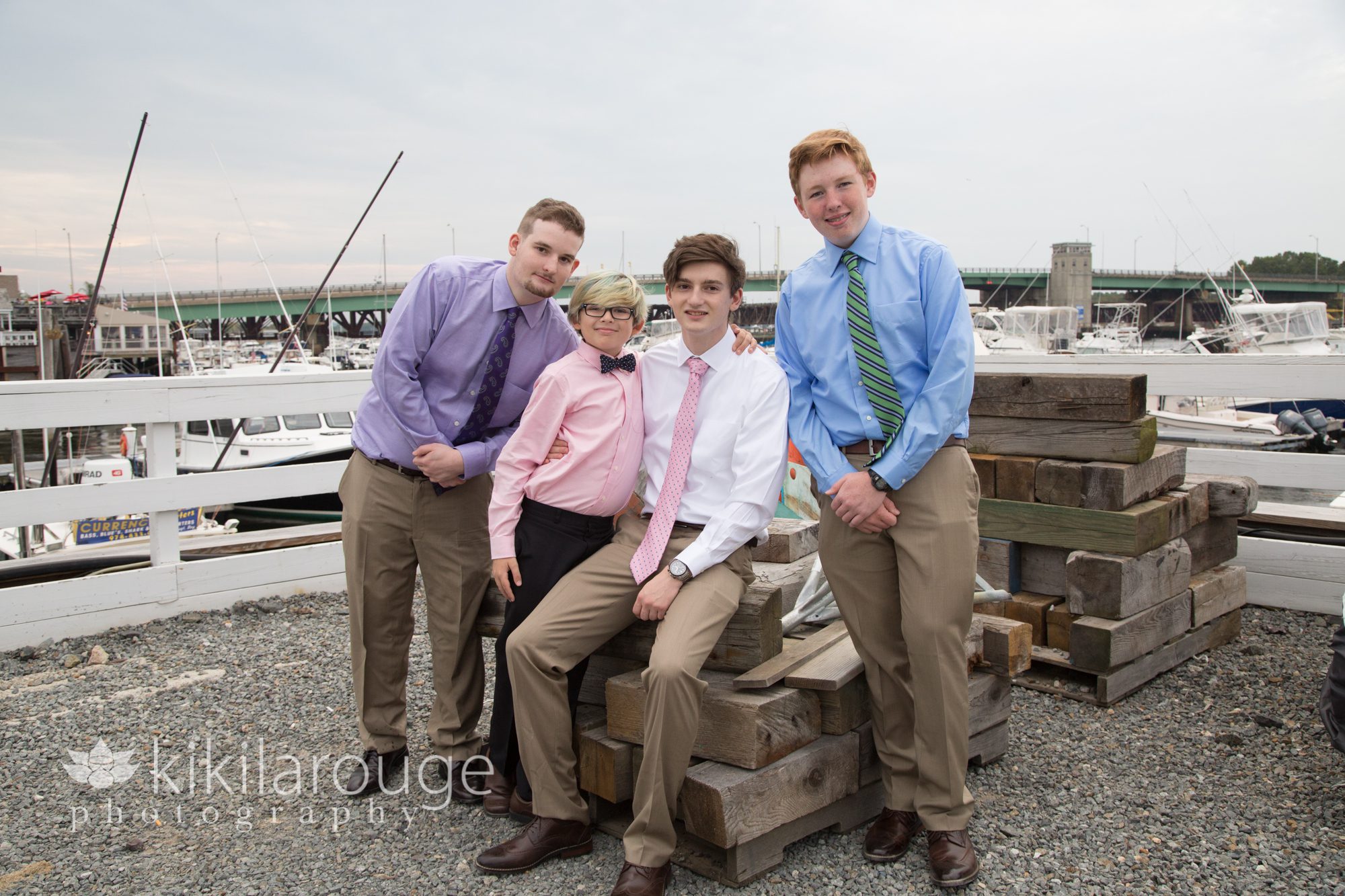 Four boys at Newburyport Waterfront small wedding