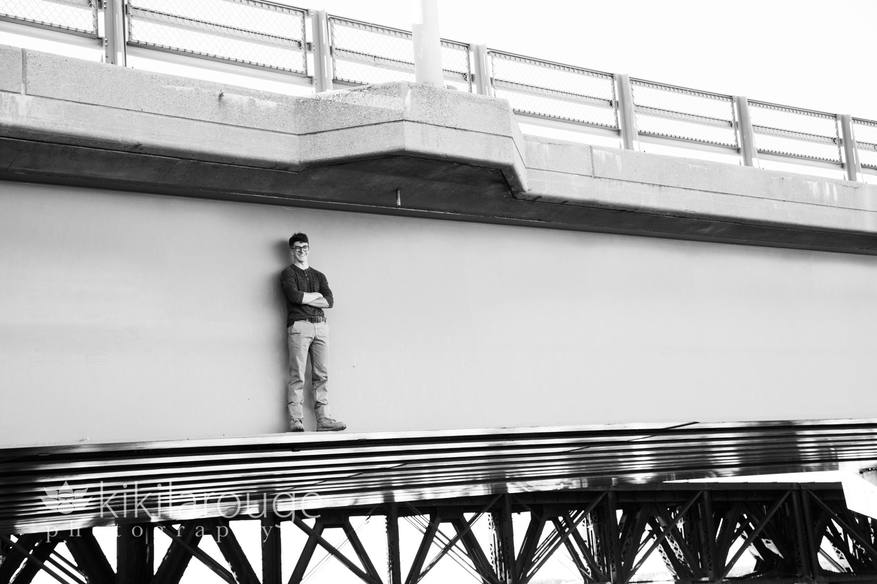 Senior Boy Portrait on Bridge overpass newburyport