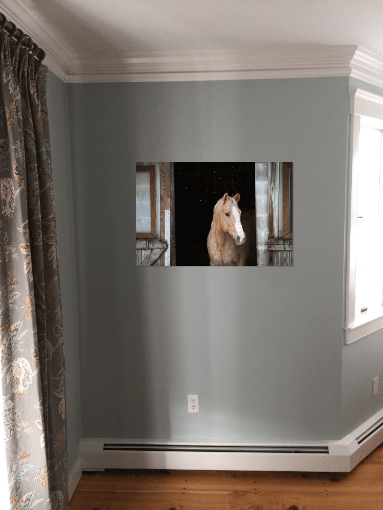Portrait of Horse Barn Doors on Living room wall