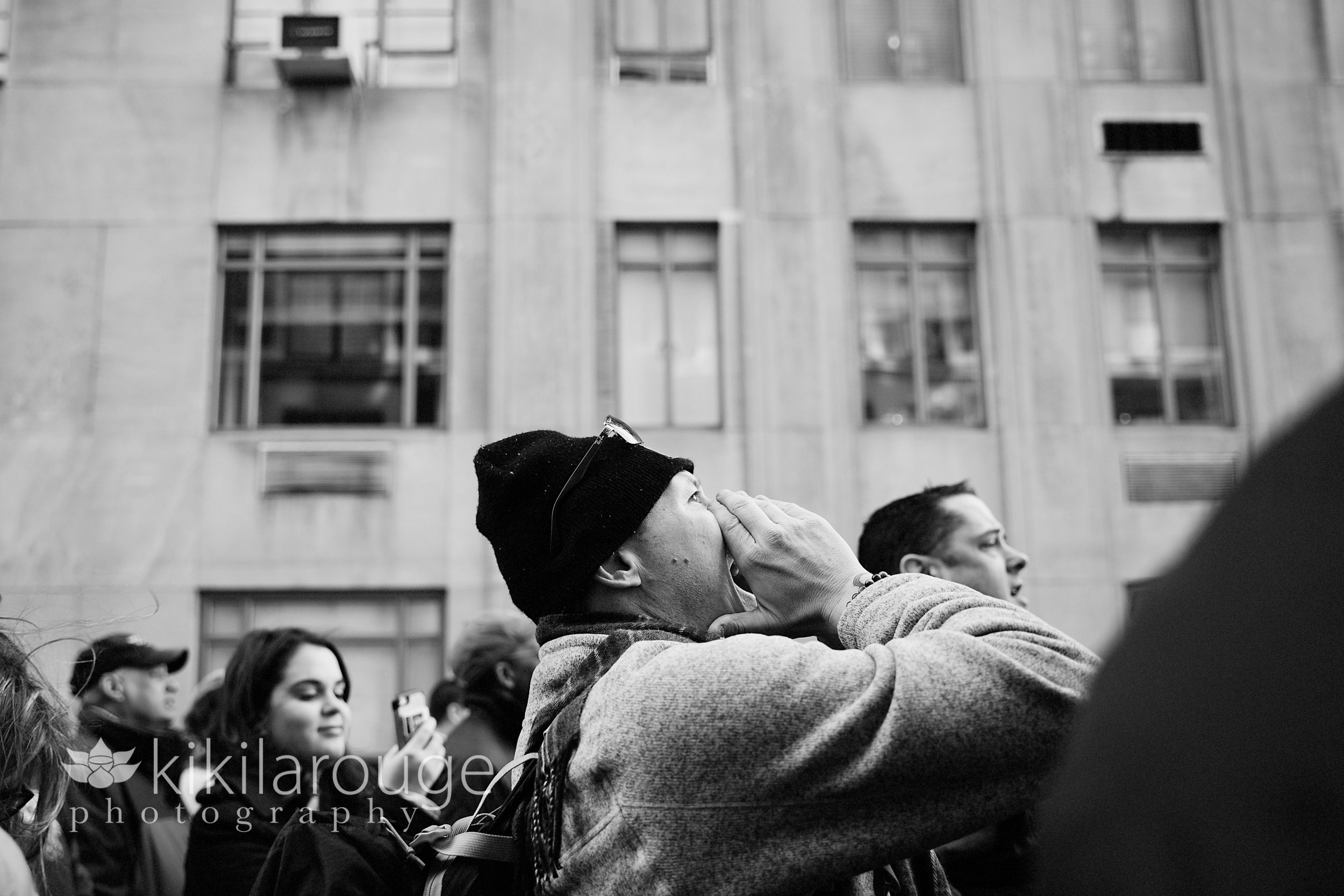 Man yelling for democracy at NYC Women's March