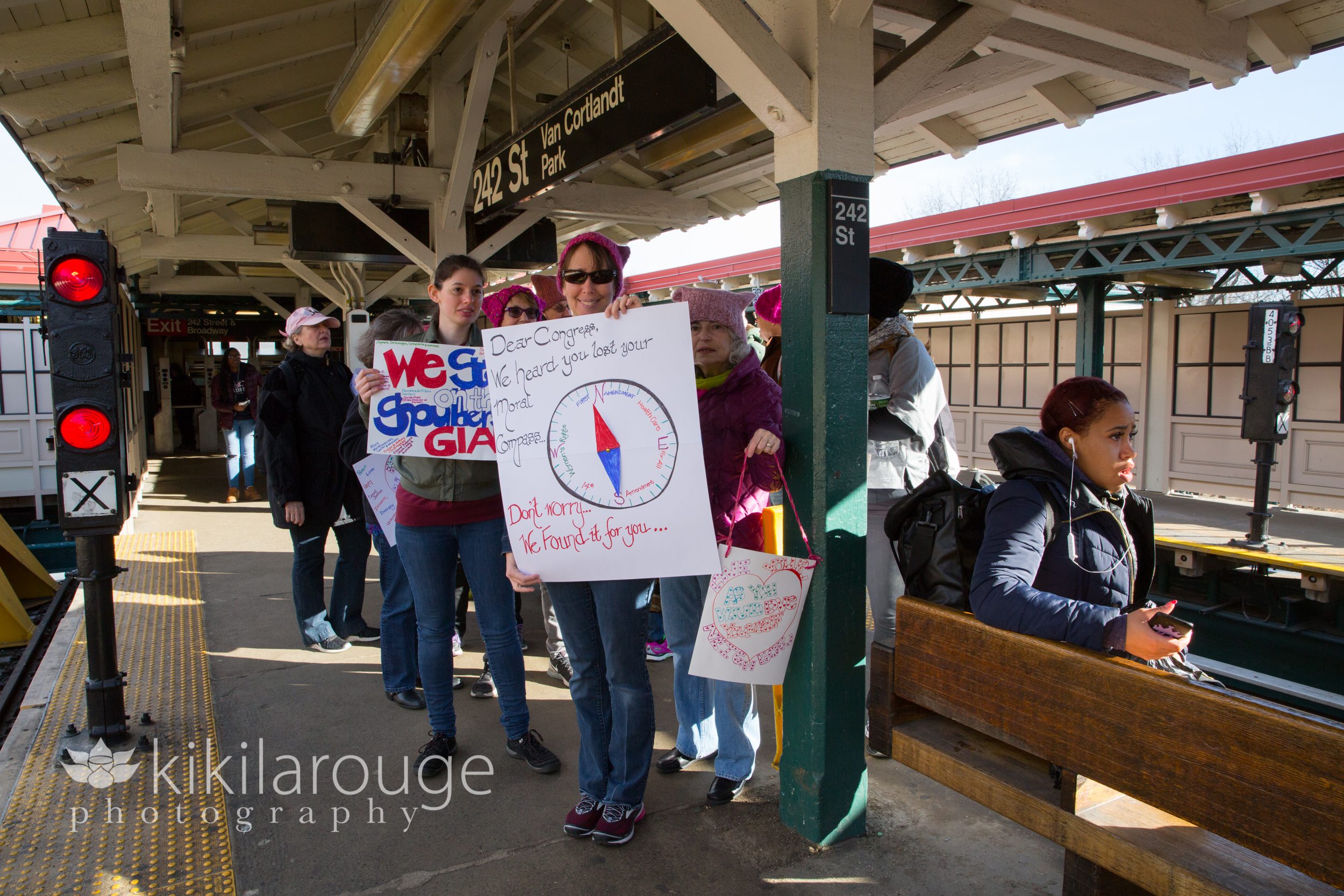 Women protestors on the Metro Platform Bronx