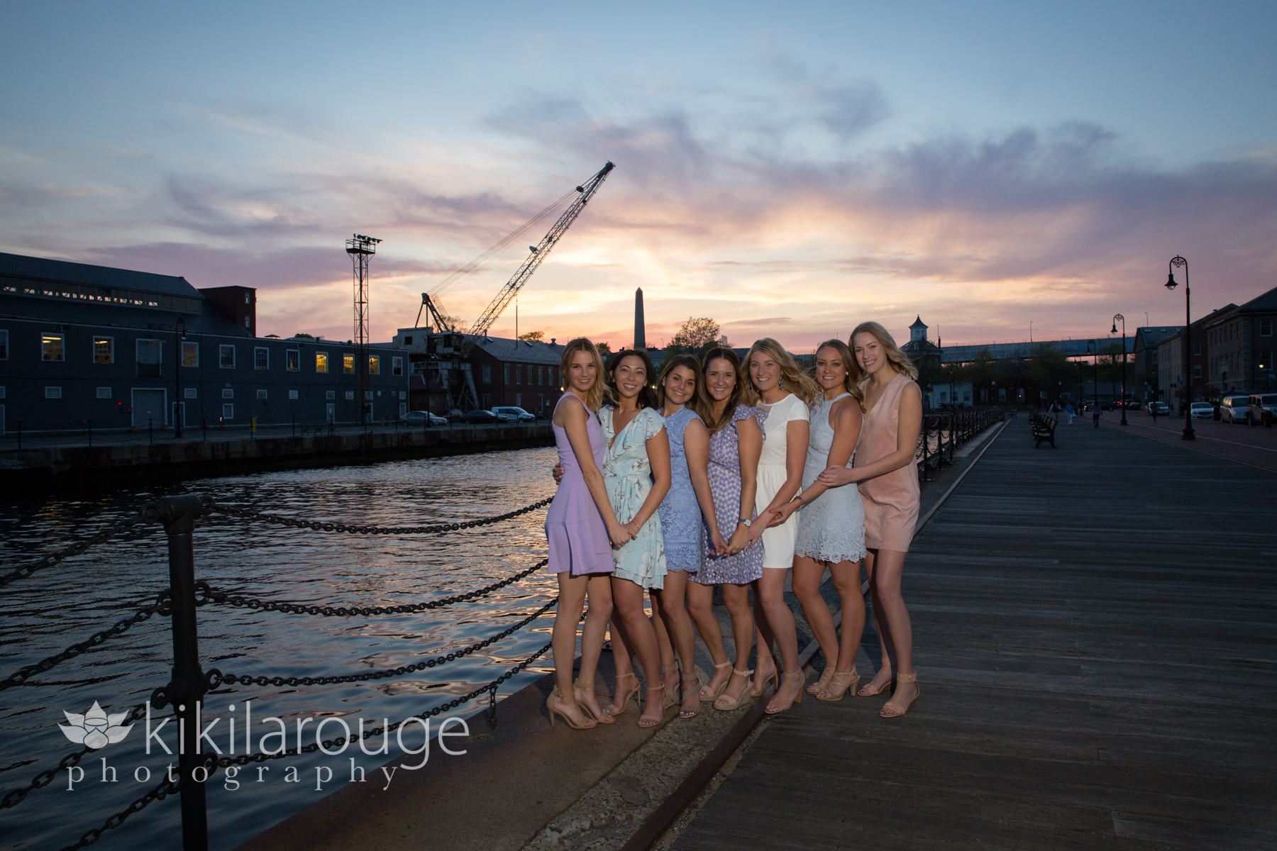 Sunset shot of seven girls in Navy Yard
