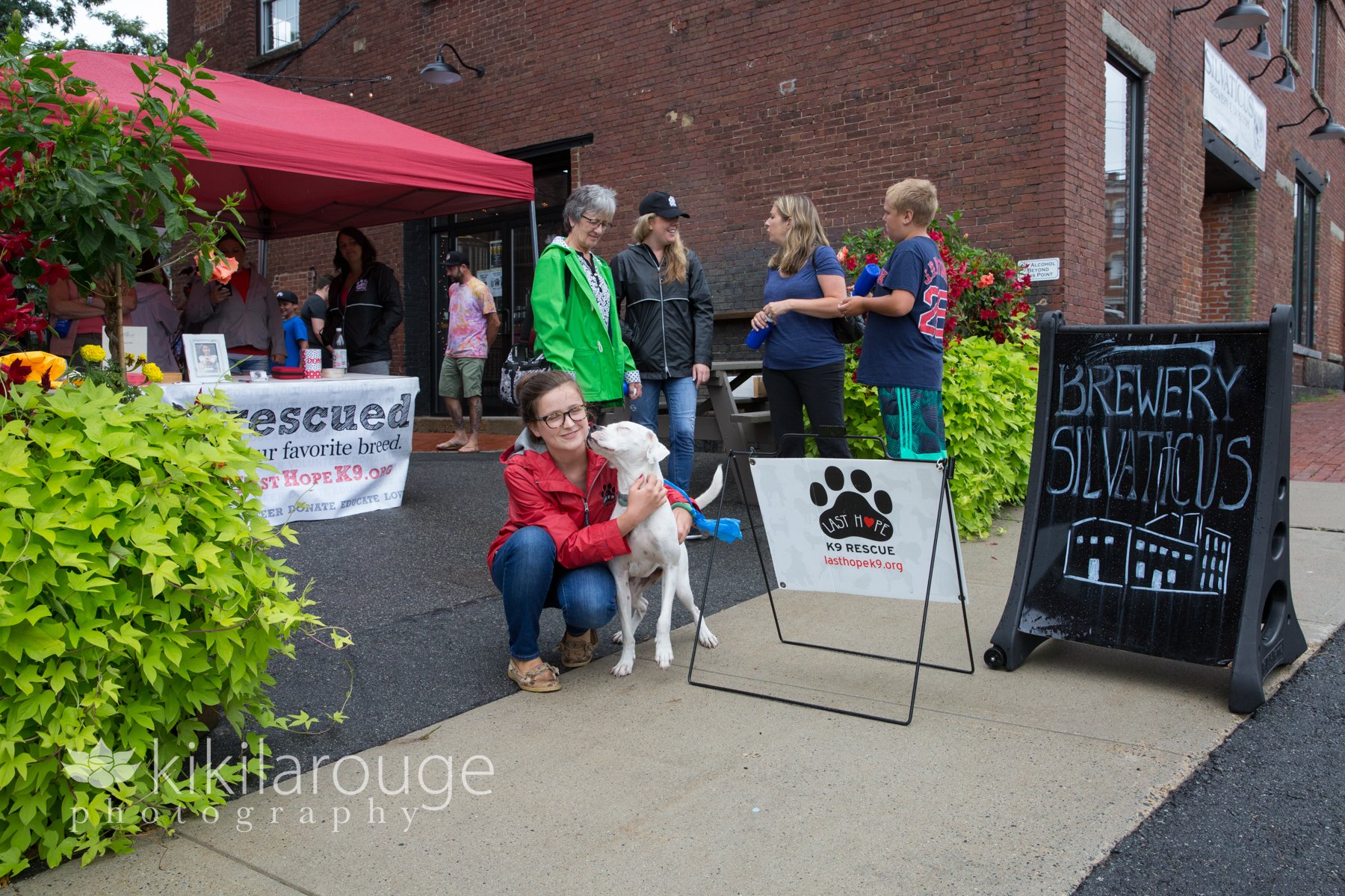 People in beer garden at dog rescue event