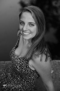 Portrait of girl floral dress looking up