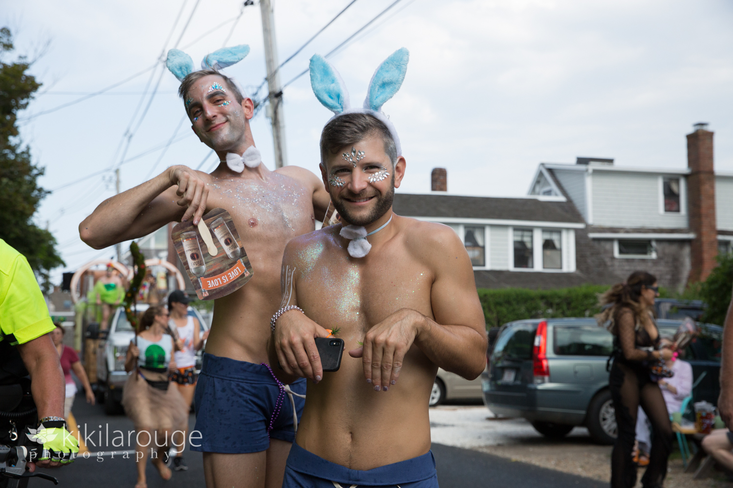 Men dressed like bunnies in ptown parade