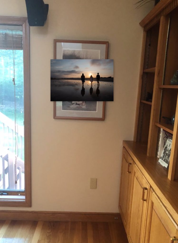 Software showing silhouette metal portrait on living room wall