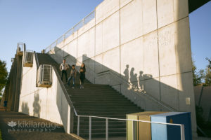 Family on Olympic Sculpture stairs with shadows
