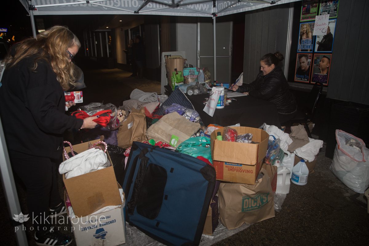 Donation items for animal shelters outside comedy club
