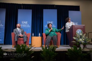 Stacey Abrams answering questions at MLK event at UNE