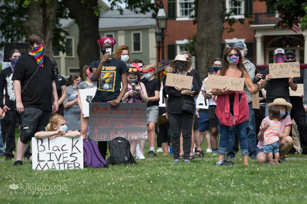 Crowd with BLM signs and messages at Salem MA Rally