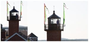 Guy on one knee proposing to girlfriend on top of NBPT lighthouse