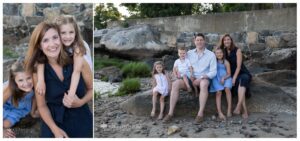Two images of family at beach
