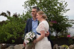 Couple posing for photos after their wedding vows