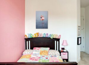 Pink Flamingo in portrait on child's bedroom wall