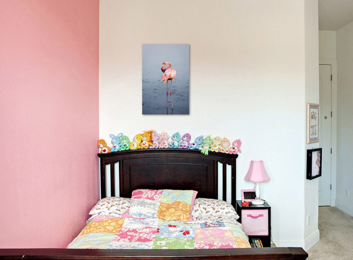 Pink Flamingo in portrait on child's bedroom wall