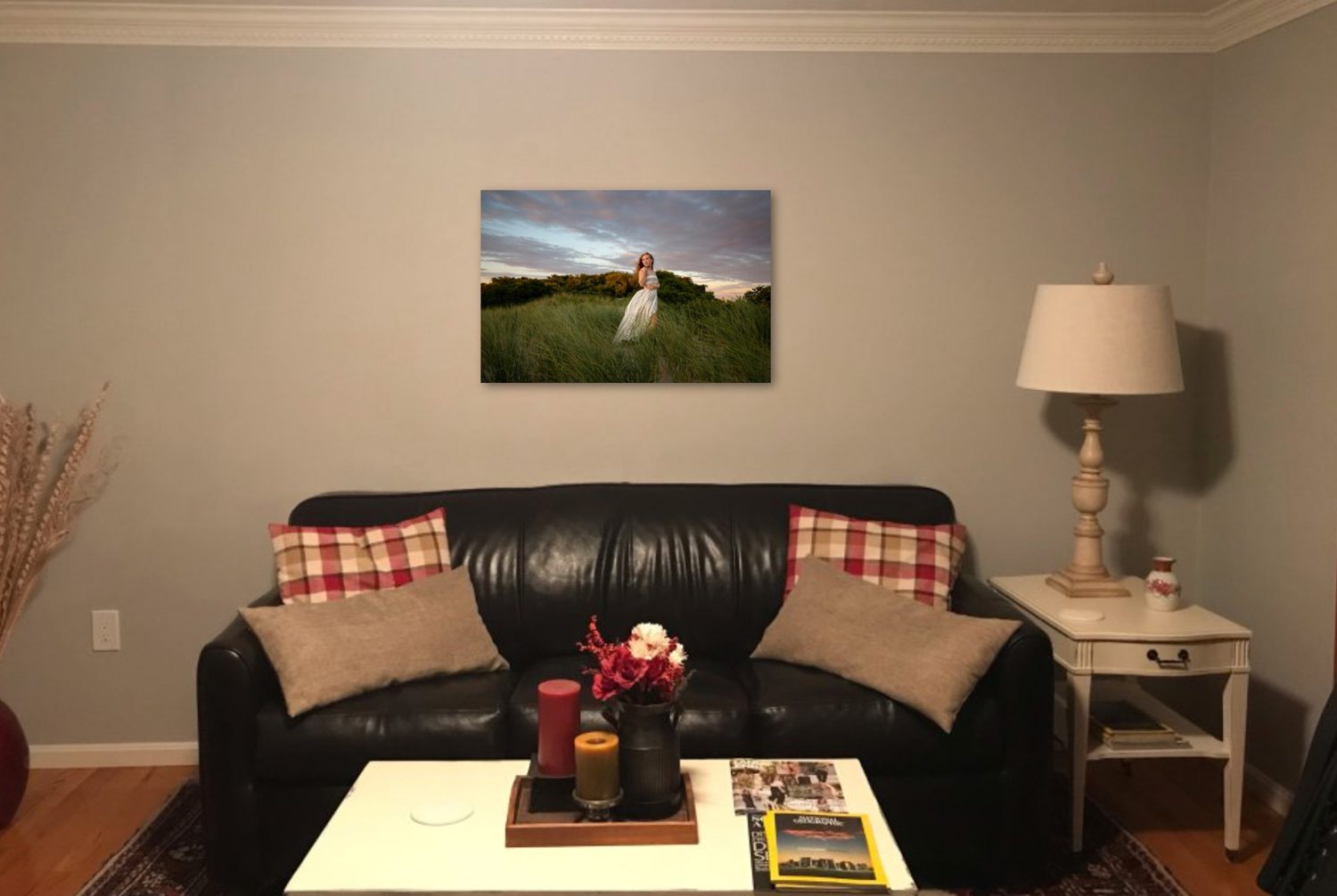 Living room with large canvas on wall